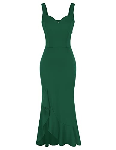 GRACE KARIN Women's Long Formal Dresses Sleeveless V Neck Cocktail Wedding Guest Dresses Mermaid Ruffle Party Prom Maxi Dress - Medium - Darkgreen
