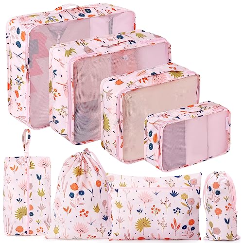 8 Piece Packing Cubes Set, Lychii Travel Luggage Packing Organizers - Floral Printed - C