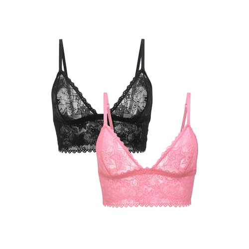 Parade Women's Star Lace Longline Triangle Bralette - Medium - 2 Pack: Eightball, Hot Pink