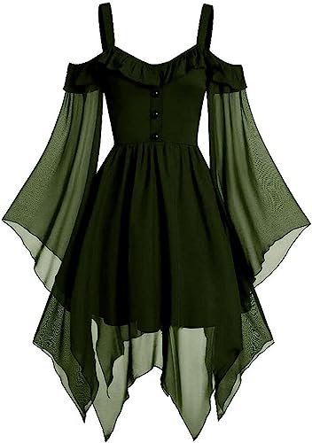 Cdiecer Renaissance Faire Costume Women Sexy Off Shoulder Fairy Dress Plus Size Goth Steampunk Dress Halloween Gothic Dress - 04-green Halloween Gothic Dresses - Small