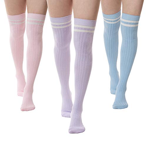 Striped Cotton Thigh High Socks