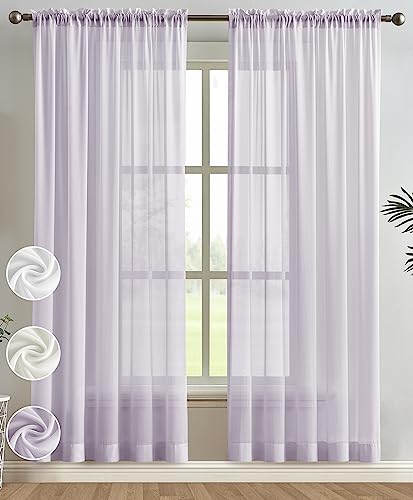 Melodieux Light Purple Chiffon Sheer Curtains Rod Pocket Soft Silky Texture Lilac Sheer Window Panels Light Filtering Sheer Drapes for Living, Dining, Bedroom Décor - 52" W x 84" L, 2 Panels - 52x96 Inch - Lilac