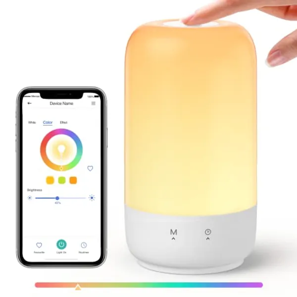 meross Smart Table Lamp, WiFi Lamp Support Apple HomeKit Alexa Google Assistant SmartThings, Bedroom Touch Lamp RGBWW Colour Voice Remote app Control (2.4GHz WiFi Only)