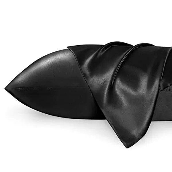 Bedsure Satin Pillowcase for Hair and Skin - Similar to Silk Pillowcase, Pillow Cases 2 Pack with Envelope Closure, Gifts for Women, Queen & Standard Size 50 x 75 cm, Black