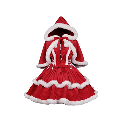 Women's Red Christmas Suspender Sleeveless Dress with Cloak Dress Prom Dress - X-Large - Dress+cloak
