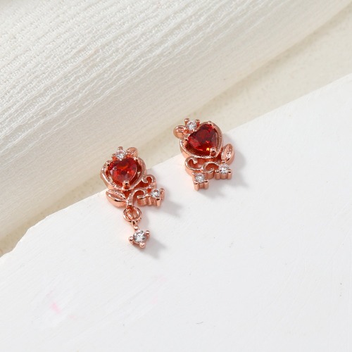 Delicate Small Crystal Earrings | Red