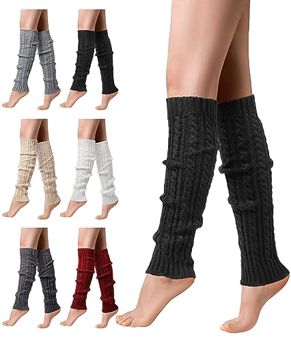 Leg Warmers - 6 Pairs Leg Warmers for Women for Winter, 80s Ribbed Knit Leg Warmer Winter Warm Long Boot Socks - Pure Color