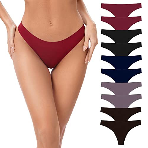 POKARLA Seamless Thongs for Women No Show Underwear Pack of 10 - Large - Multicolor-02-pack of 10