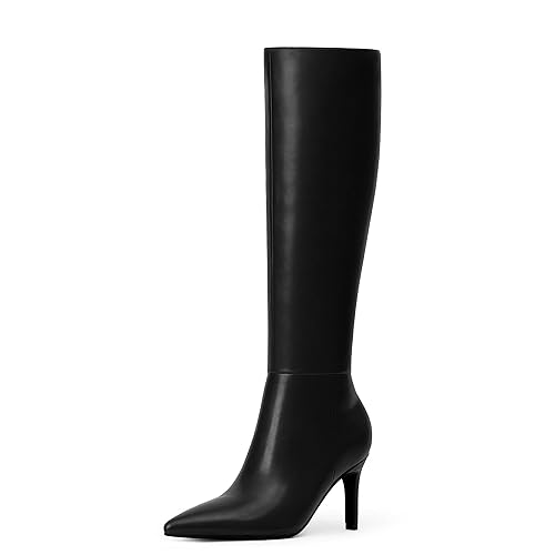 Modatope Knee High Boots Women Pointed Toe Tall Boots Stiletto High Heel Long Boots Side Zipper Dress Fashion Boots Shoes - 6.5 - Black Pu