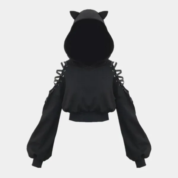 Cat Ears Lace Up Sweatshirt
