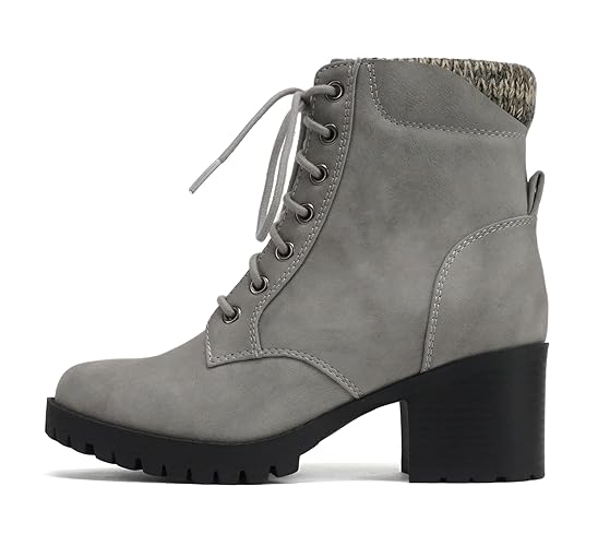 Soda Single Lug Sole Chunky Heel Combat Ankle Boot Lace up w/Side Zipper - 6.5 - Grey Nubuck