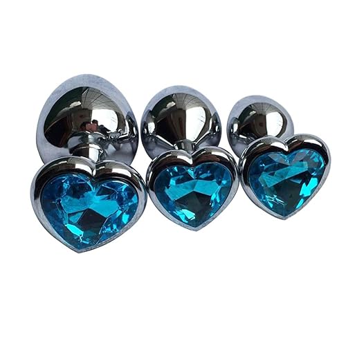 3Pcs Set Luxury Metal Butt Toys Heart Shaped Anal Trainer Jewel Butt Plug Kit S&M Adult Gay Anal Plugs Woman Men Sex Gifts Things for Beginners Couples Large/Medium/Small,Light Blue - Light Blue