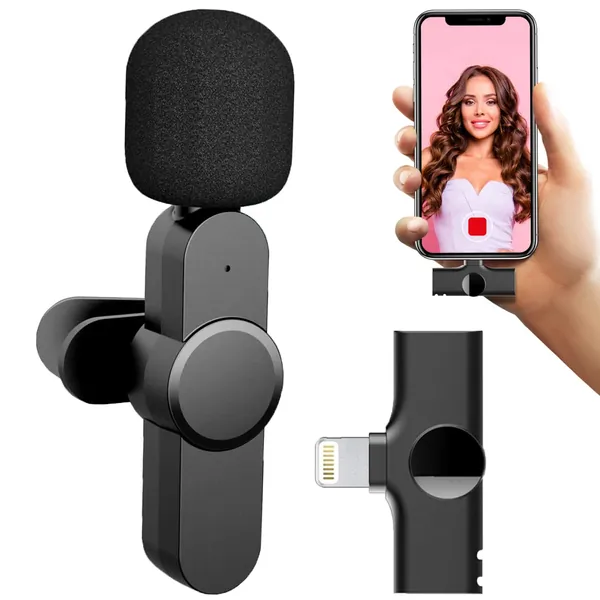 Wireless Lavalier Microphone for iPhone iPad, Plug Play Lapel Clip-on Mini Wireless Mic for YouTube TikTok Facebook Live Stream Video Recording, Noise Reduction, No APP or Bluetooth Needed