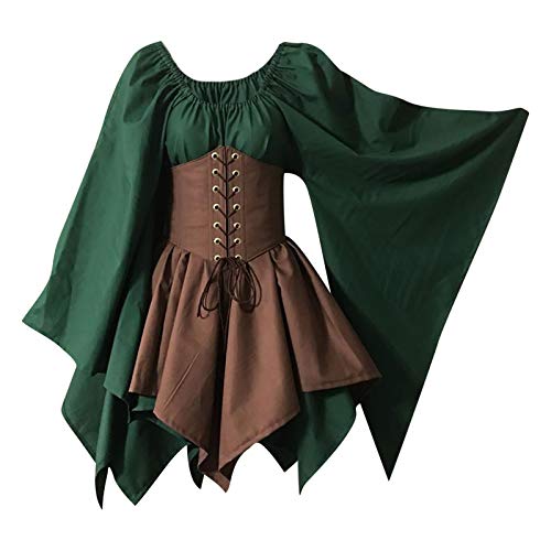 SHOPESSA Traditional Irish Dress for Women Short Medieval Costume Plus Dress with Corset Halloween Victorian Dress - X-Large - Green