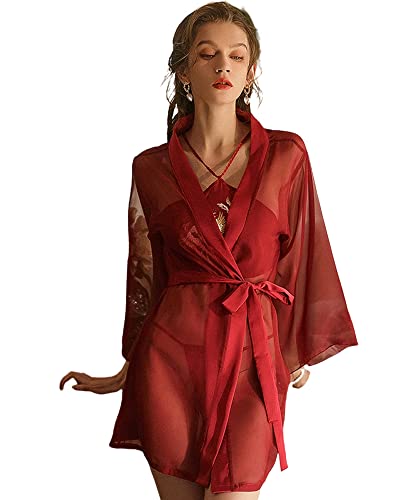 SINROYEE Women's Sexy Asian RolePlay Suit Cosplay Hanfu Cheongsam Dress Anime Lingerie Costumes - #06 Red
