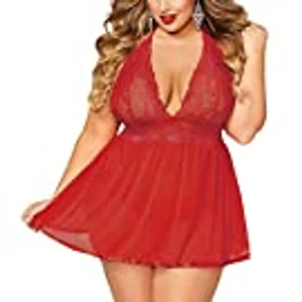 JuicyRose Open Back Lingerie Lace Babydoll Sleepwear Plus Size