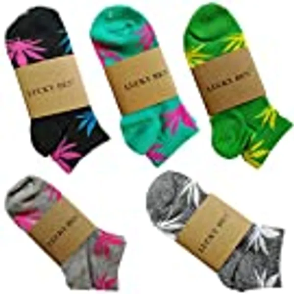 5 Pairs Unisex Marijuana Weed Leaf Boat Warm Cotton Socks US 5-9.5 (M, 1st Match)