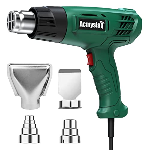 Heat Gun, 1800W Heavy Duty Hot Air Gun Kit Dual Temperature Settings 572℉~932℉ (300℃-500℃), Overload Protection with 4 Nozzles for Crafts, Shrink Wrapping/Tubing, Paint Removing, Epoxy Resin - Green