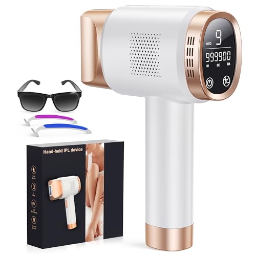 IPL Geräte Haarentfernung Laser mit Berührbare LCD-Anzeige, 9 Energiestufen, 3 Erweiterte Funktionen HR/SC/RA, 999,900 Lichtimpulse, Haarentfernung Laser für Männer, Frauen, Achseln, Beine, Körper - Gold