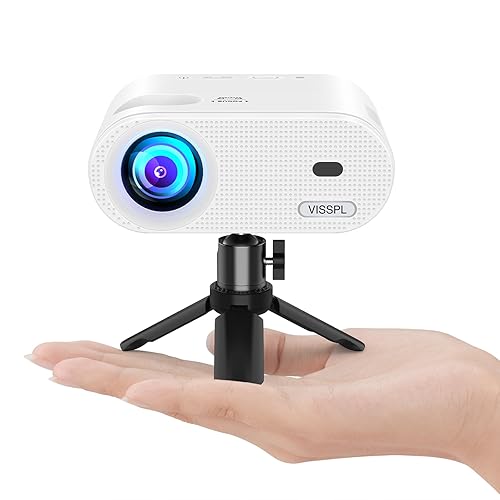 Mini Projector, VISSPL Full HD 1080P Video Projector, Portable Outdoor Projector with Tripod, Kids Gift, Home Theater Movie Phone Projector Compatible with Android/iOS/Windows/TV Stick/HDMI/USB - 1080P Mini Projector