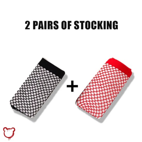 Sheer Fishnet Stockings - 2 pairs Black Red / One Size