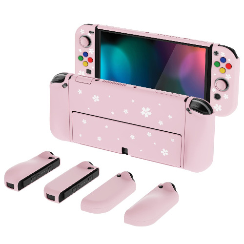 PlayVital AlterGrips Protective Slim Case for Nintendo Switch OLED, Ergonomic Grip Cover for Joycon, Dockable Hard Shell for Switch OLED w/Thumb Grip Caps & Button Caps - Cherry Blossoms Petals - Cherry Blossoms Petals