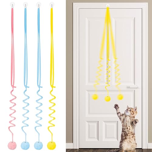 tiopeia 4 Stück Katzenspielzeug Selbstbeschäftigung Hängende Türrahmen, Interaktives Einstellbar Ball Spielzeug mit Glocke, Teaser Katze Spielzeug für Indoor Kätzchen Verfolgungsjagd