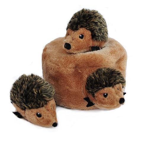 ZippyPaws Burrow - Interactive Dog Toys for Boredom - Hide and Seek Dog Toys, Colorful Squeaky Dog Toys for Small & Medium Dogs, Plush Dog Puzzles - Hedgehog Den - 7x7x4 Inch (Pack of 1)