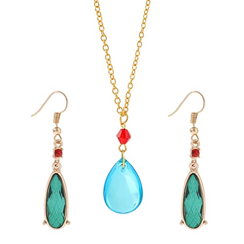 Howl's Earrings, Costume Cosplay Drop Earrings for Women Men Girls, Green Water Pendant Dangle Earrings - Earrings + Necklace B