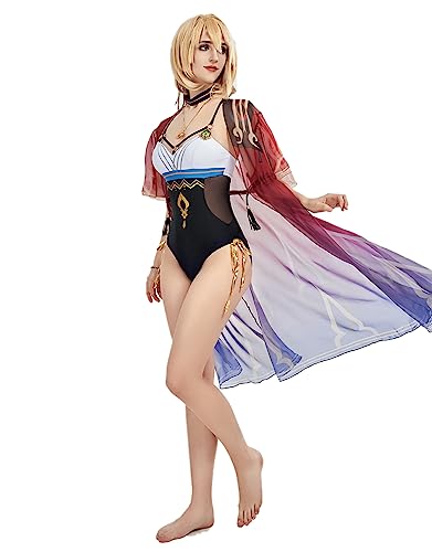 haikyuu Women Anime Derivative One Piece Swimsuit with Cover Up Lace-up Tummy Control Bathing Suit - Standard - Medium - Red Black