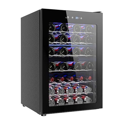 EUHOMY 45 Bottle Wine Cooler Refrigerator, Small Built-in Wine Fridge for Red, White and Champagne, 4.5 Cu.ft Mini Fridge with Adjust Temperature, Black - 4.5 CUFT