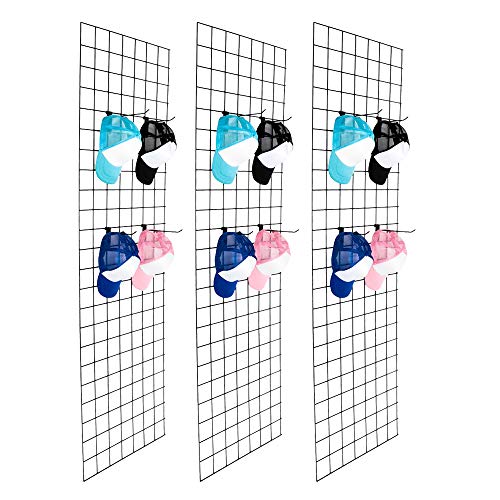 Bonnlo 6' x 2' Wire Grid Panel for Retail Display Gridwall, Wire Grid Wall Display Rack, 3-Pack Black