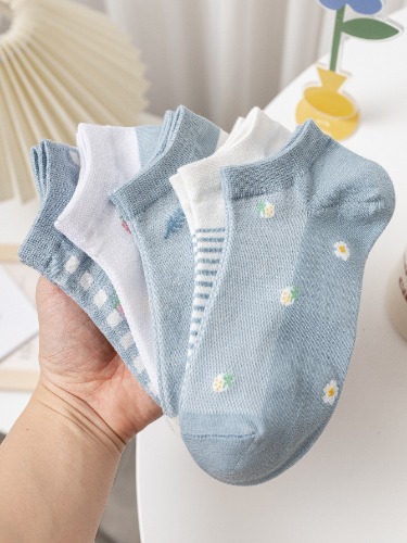 5 paar Strawberry Mesh Design Multicolor ademende en vochtafvoerende damessokken