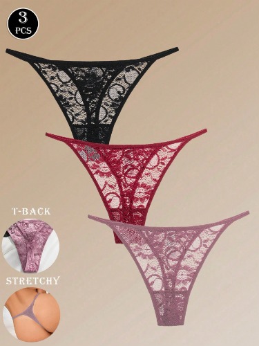 3 stuks dames laag uitgesneden sexy kanten string met bloemenpatroon sexy lingerie
