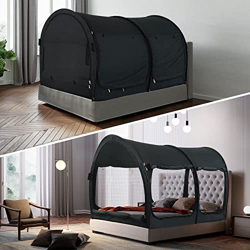 Alvantor Bed Canopy Bed Tents 2-in-1 Dream Tents Privacy Space Full Size Sleeping Tents Indoor Pop Up Portable Frame Curtains Breathable Gray Cottage Reducing Light & Air Ventilation - Full - Charcoal New Version