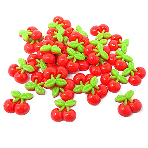 Honbay 30PCS Slime Charms Flatback Resin Charms Red Cherry Fruit Embellishments for Scrapbooking, Hair Clip, Phone Case, DIY Crafts