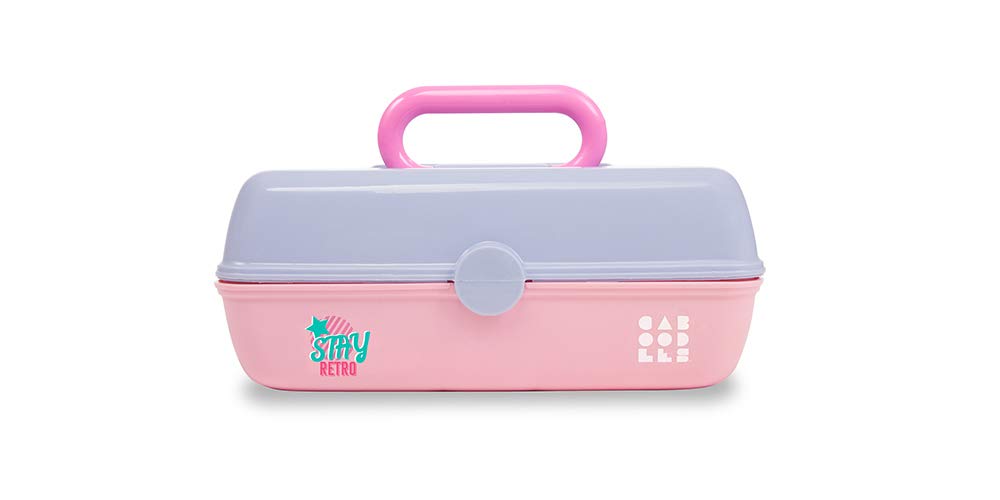 Caboodles Stay Retro - Pretty In Petite Makeup Organizer | Compact Carrying Cosmetic Case, Periwinkle Blue Over Pink - Retro - Periwinkle Blue Over Pink