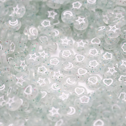 500 Pcs Acrylic Heart Moon Petal Star Beads Translucent Glitter Bracelets Necklace for Jewelry Making Hair Beads - transparent glitter
