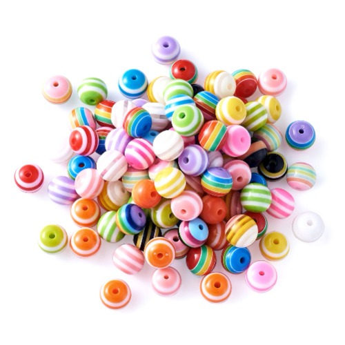 Pandahall 100-piece Assorted Color 10mm/0.4inch Round Striped Acrylic Resin Chunky Beads Lined Candy Bubblegum Beads for Jewelry Makings - Striped-Rainbow-10mm