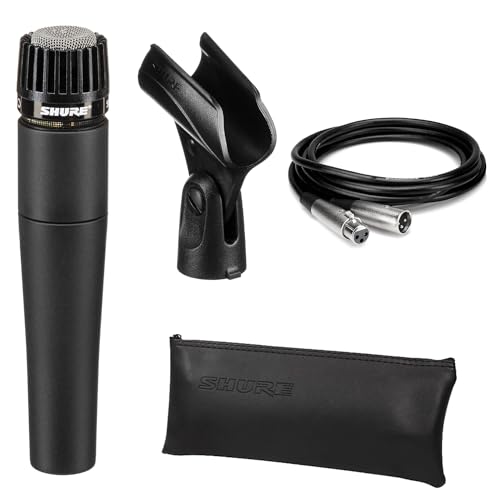 Shure SM57 Dynamic Instrument Microphone with 20' XLR Cable, Shock Mount, Mic Clip, Storage Bag, 3-pin XLR Connector for Live Performances and Recording - Ideal for Drums, Percussion & Amplifiers - SM57 + Cable