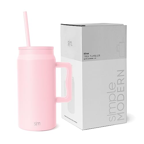Simple Modern 50 oz Mug Tumbler with Handle and Straw Lid | Reusable Insulated Stainless Steel Large Travel Jug Water Bottle | Gifts for Women Men Him Her | Trek Collection | 50oz | Blush - -Blush - 50oz