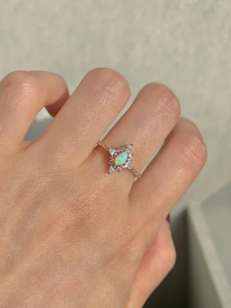 Zoe Opal Ring Rose Gold Filled Jewelry Dainty Engagement Promise Minimalist Crystal Statement Birthday Gift For Her Opals Sterling Silver