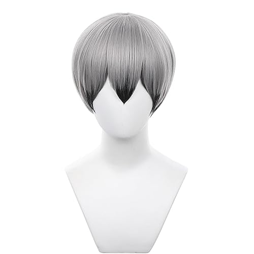 XiongXiongLe Kita Shinsuke Wig Cosplay Halloween Short Gray Heat Synthetic Hair Wigs + Wig Cap for Men Boys Cos Anime Party Christmas Festival Comic Con(Yachi Hitoka) - Kita Shinsuke