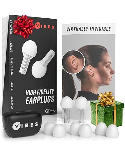 Vibes High Fidelity Concert Ear Plugs - Reusable Noise Reduction Earplugs for Loud Music, Musicians, Raves, Noise Sensitivity, Motorcycles, Airplanes, and Work - Clear - Clear