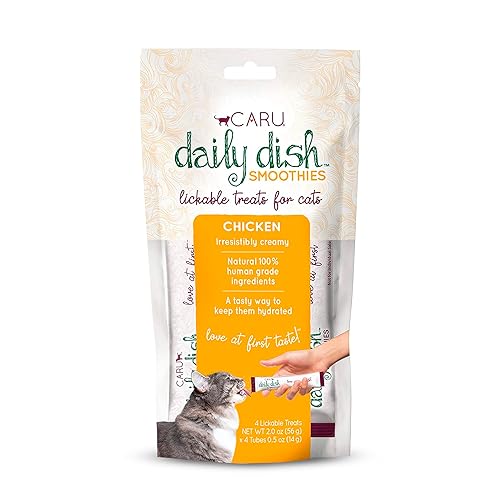 CARU - Daily Dish Smoothies - Lickable Chicken Cat Treat - 4 Pack, .5oz Tubes - Chicken - 0.5 Ounce (Pack of 4)