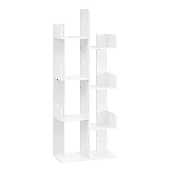VASAGLE Bookcase, Tree-Shaped Bookshelf with 8 Storage Shelves, Rounded Corners, White 9.8D x 19.7W x 55.1H in, Engineered Wood - White - 8 Storage Shelves - Bookcase