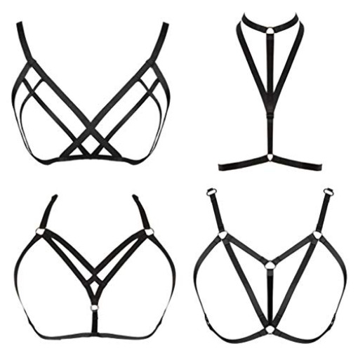 FIBO STEEL 4 Pcs Womens Strappy Cage Bra Sexy Bra Harness for Women - 4 Pcs Back 01