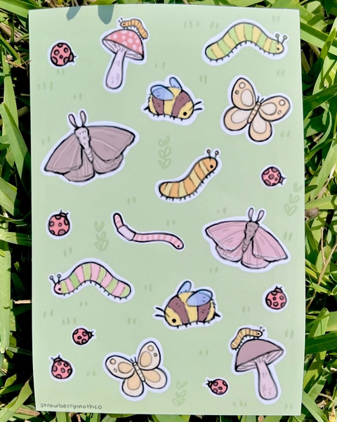 Little Bugs Sticker Sheet | 4.5&quot; x 7&quot; | 20 Cottagecore Art Stickers | Vinyl Sticker Sheet