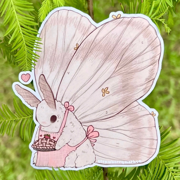 Little Pie Strawberry Moth Sticker | 3&quot; x 3&quot; | Strawberry Pie Moth Sticker | Cottagecore Art Sticker | Vinyl Sticker