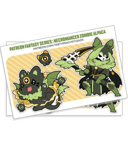 April 2021 Pin Club - Beholder Meowchi and Zombie Alpaca Necromancer Sticker Sheet